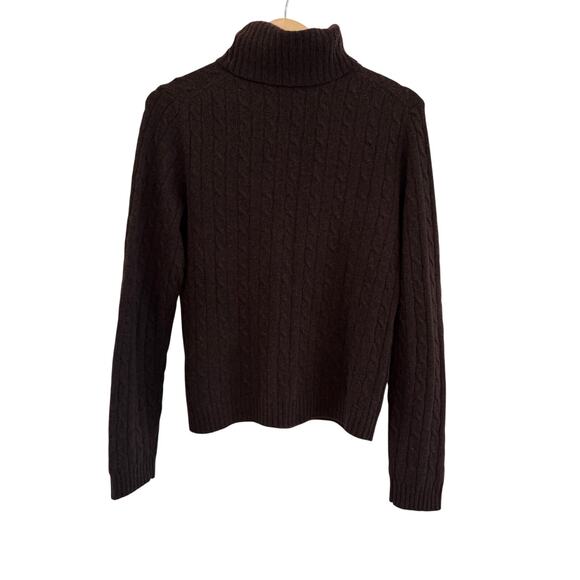 J.Crew Cable Knit Turtleneck Sweater Womens Large Chocolate Brown Winter Wool - Picture 2 of 15